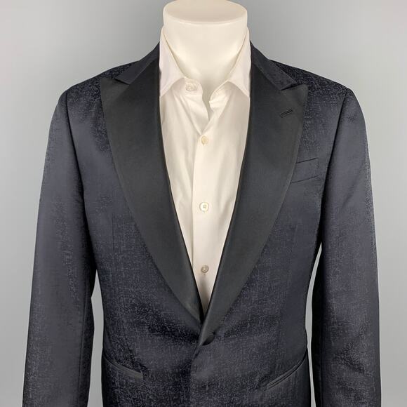 GIORGIO ARMANI Soft Size 38 Black Marbled Wool / Silk Peak Lapel Sport Coat - Picture 2 of 7